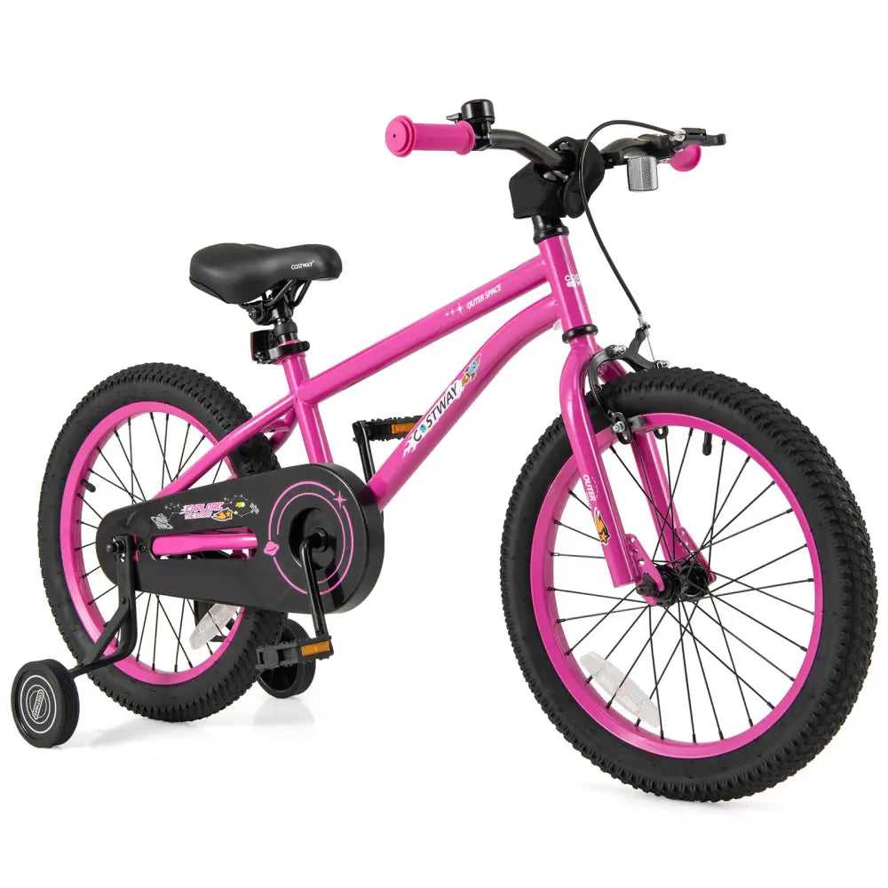 18 Inch Kids Bike for 4-8 Years Old Adjustable with Removable Training Wheels - Pink - Kids Bike