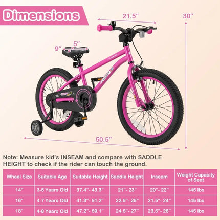 18 Inch Kids Bike for 4 - 8 Years Old Adjustable with Removable Training Wheels - Oasis Home Essentials