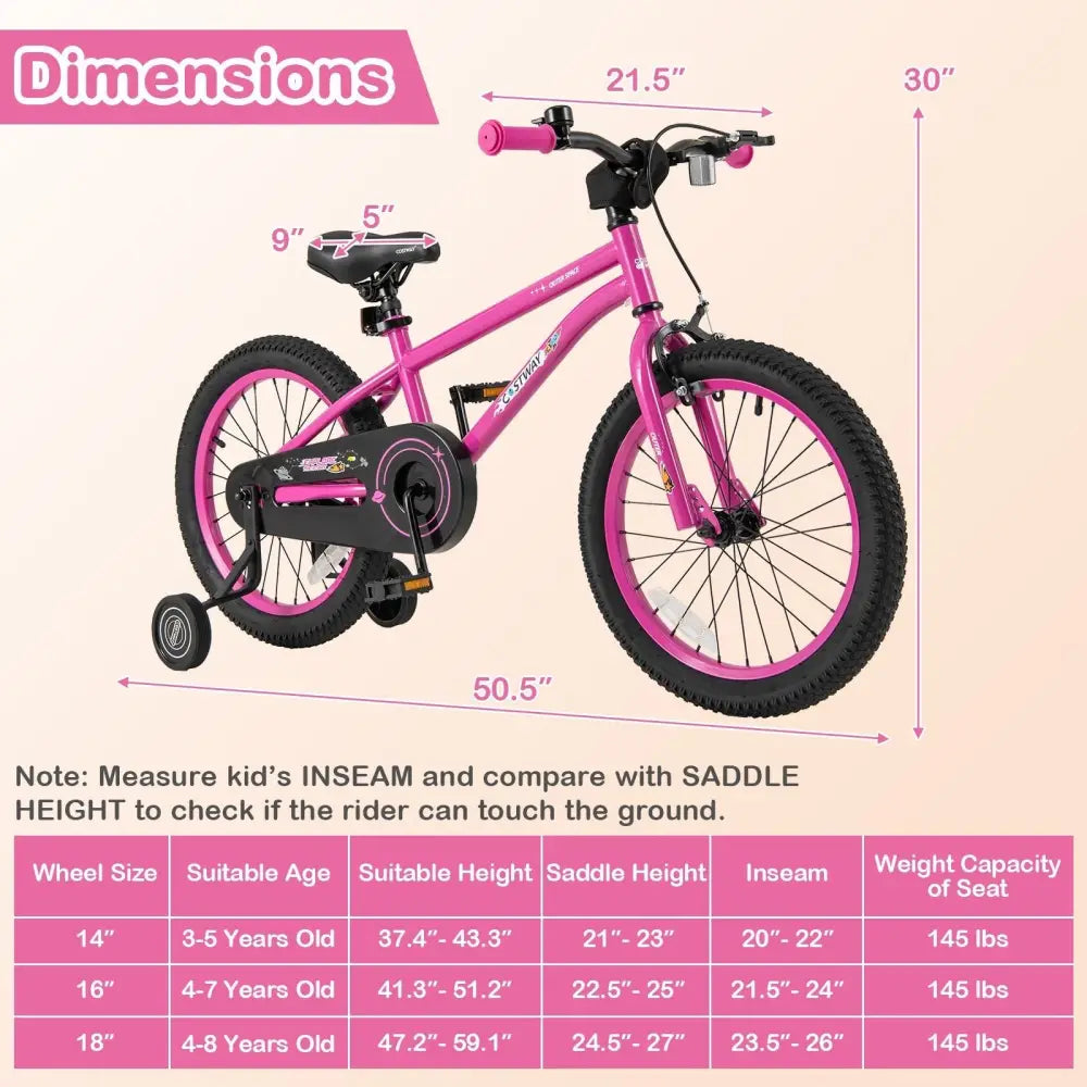 18 Inch Kids Bike for 4 - 8 Years Old Adjustable with Removable Training Wheels - Oasis Home Essentials