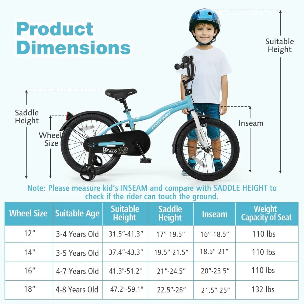 18 - Inch Kids Bike for 4 - 8 Years Old Children Bicycle with Training Wheels - Oasis Home Essentials
