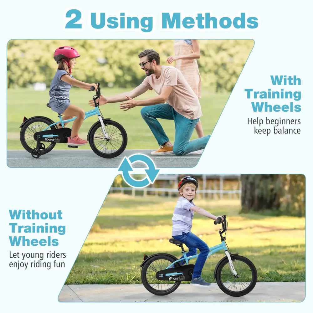 18-Inch Kids Bike for 4-8 Years Old Children Bicycle with Training Wheels - Blue - Kids Bike