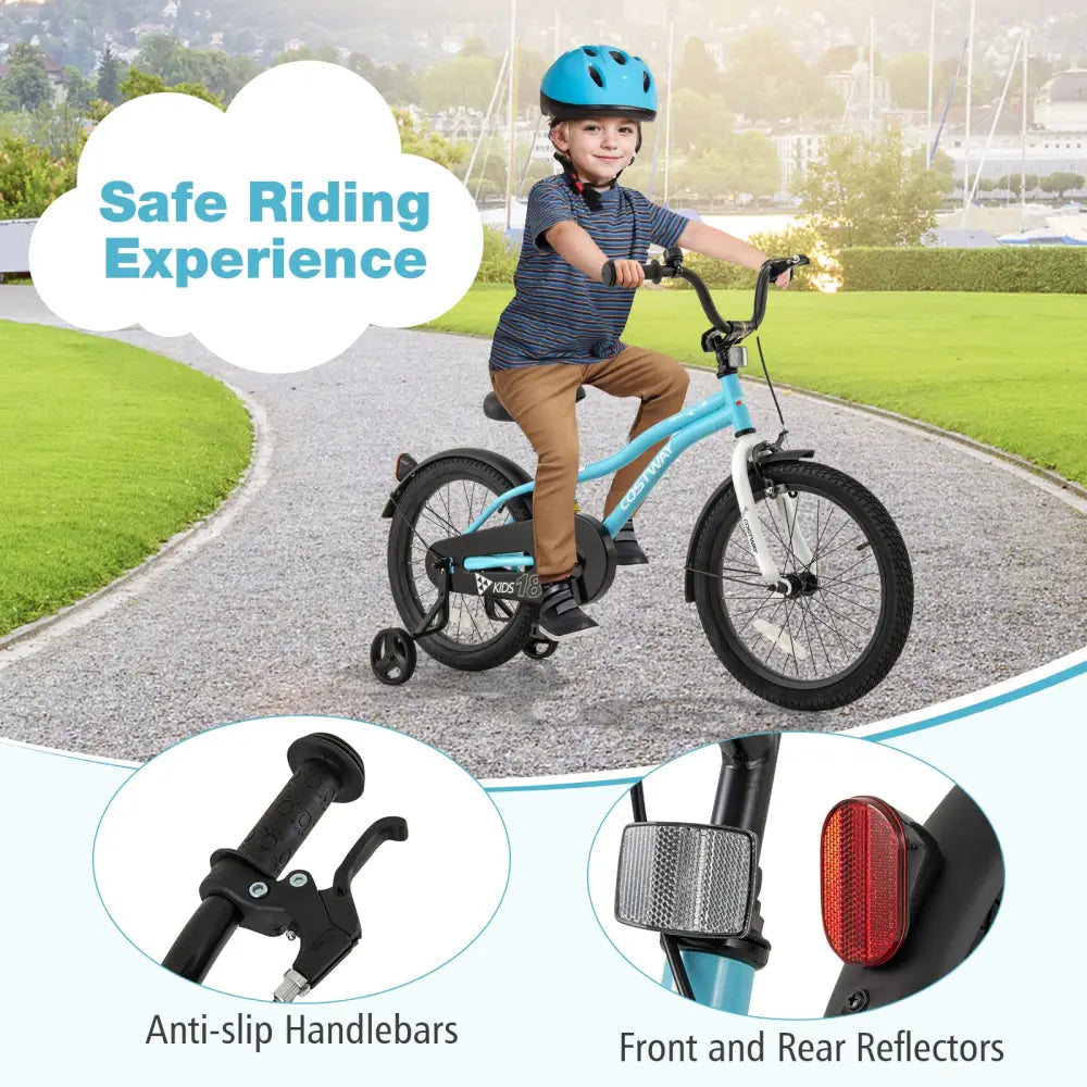 18-Inch Kids Bike for 4-8 Years Old Children Bicycle with Training Wheels - Blue - Kids Bike