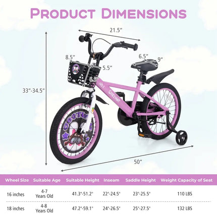 18 Inch Kids Bike for 4 - 8 Years Old Sport Bicycle with Adjustable Handlebar and Saddle - 18 inches - Oasis Home Essentials