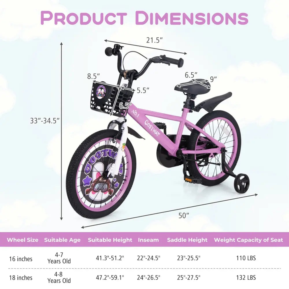 18 Inch Kids Bike for 4 - 8 Years Old Sport Bicycle with Adjustable Handlebar and Saddle - 18 inches - Oasis Home Essentials