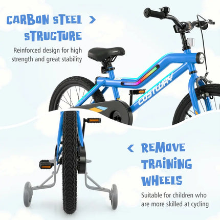 18 Inch Kids Bike LED Lighted Adjustable with Training Wheels for 4-8 Years Old Kids-18 inches - Navy - Kids Bike