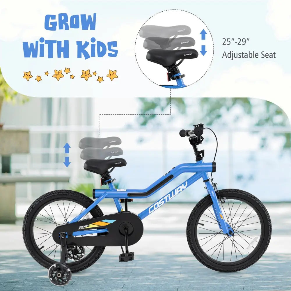 18 Inch Kids Bike LED Lighted Adjustable with Training Wheels for 4-8 Years Old Kids-18 inches - Navy - Kids Bike