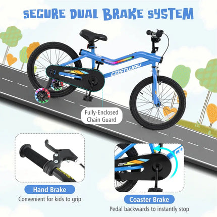 18 Inch Kids Bike LED Lighted Adjustable with Training Wheels for 4-8 Years Old Kids-18 inches - Navy - Kids Bike