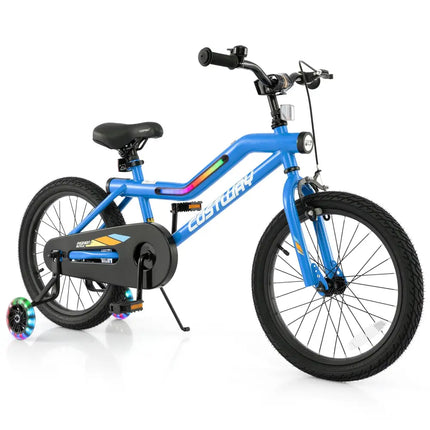 18 Inch Kids Bike LED Lighted Adjustable with Training Wheels for 4-8 Years Old Kids-18 inches - Navy - Kids Bike