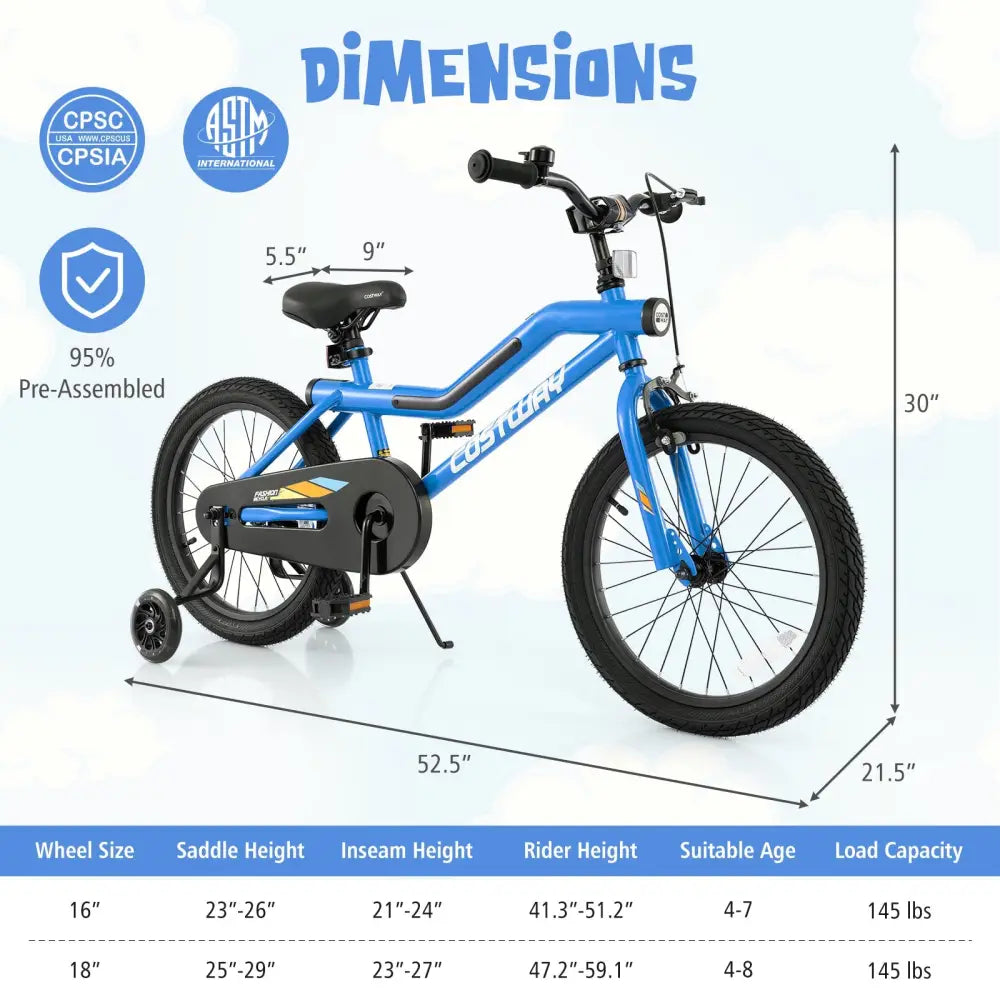 18 Inch Kids Bike LED Lighted Adjustable with Training Wheels for 4-8 Years Old Kids-18 inches - Navy - Kids Bike