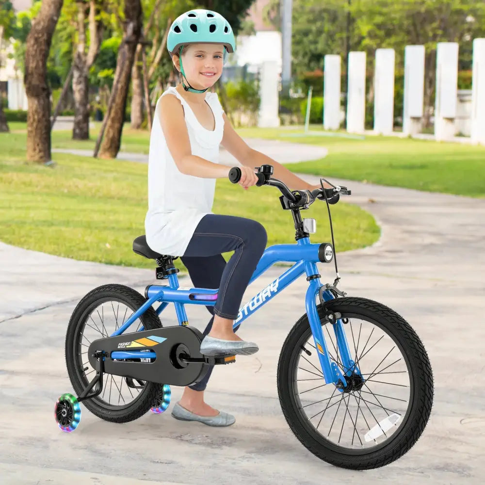 18 Inch Kids Bike LED Lighted Adjustable with Training Wheels for 4-8 Years Old Kids-18 inches - Navy - Kids Bike