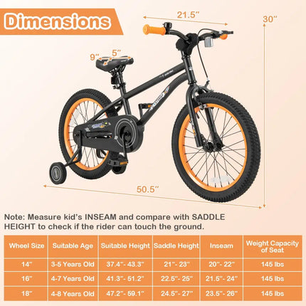 18-Inch Kids Bike Sport Bicycle for 4-8 Years Old with Adjustable Seat-18 inches - Black - Kids Bike