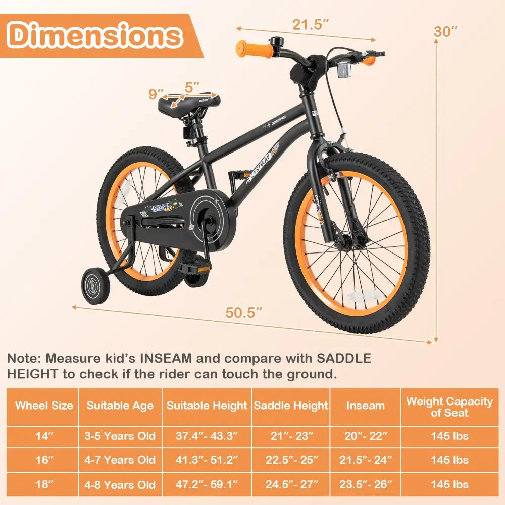 18-Inch Kids Bike Sport Bicycle for 4-8 Years Old with Adjustable Seat-18 inches - Black - Kids Bike