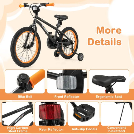 18-Inch Kids Bike Sport Bicycle for 4-8 Years Old with Adjustable Seat-18 inches - Black - Kids Bike