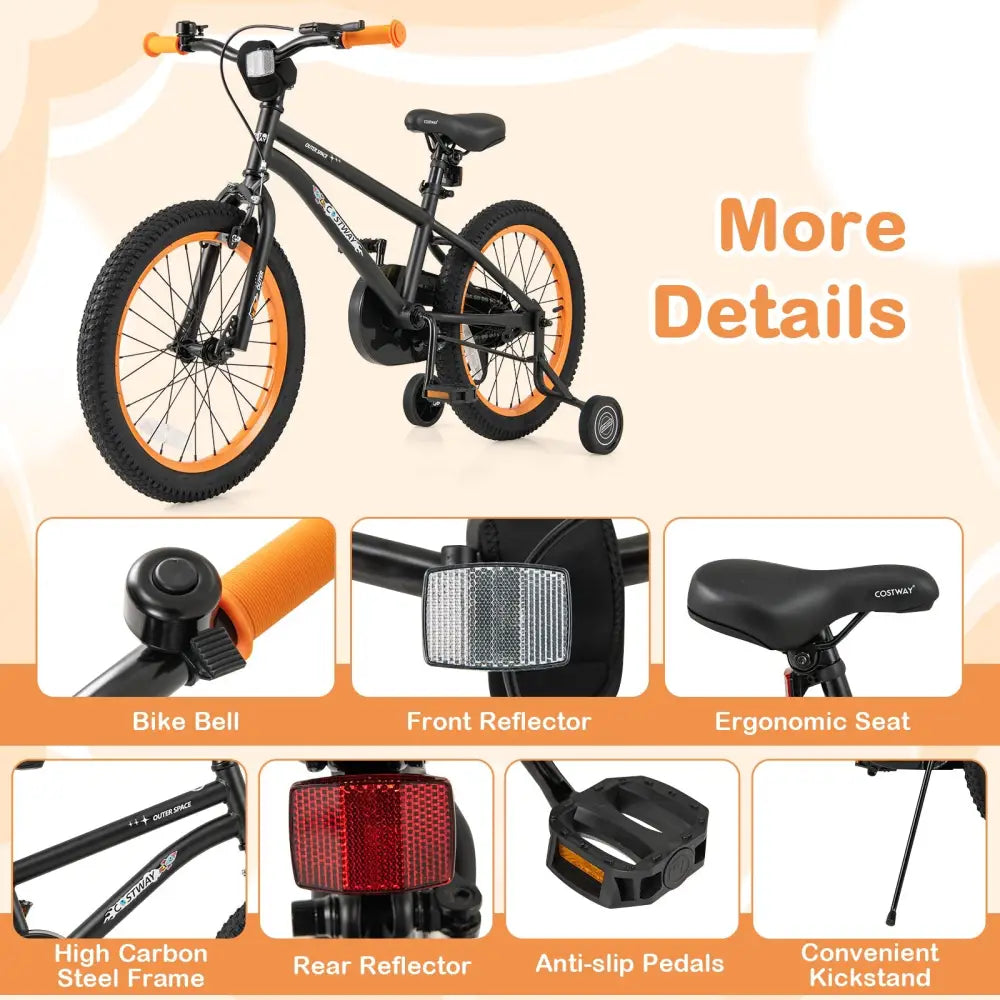 18-Inch Kids Bike Sport Bicycle for 4-8 Years Old with Adjustable Seat-18 inches - Black - Kids Bike