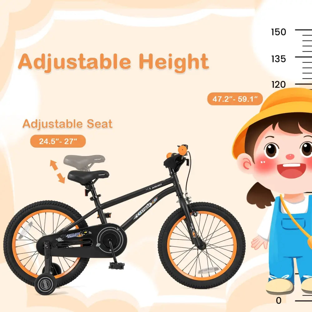 18-Inch Kids Bike Sport Bicycle for 4-8 Years Old with Adjustable Seat-18 inches - Black - Kids Bike