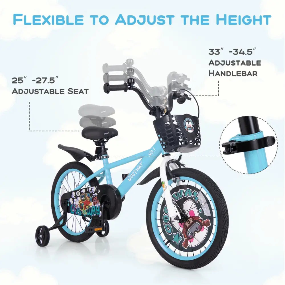 18 Inch Kids Bike with Adjustable Handlebar and Saddle for 4 - 8 Years Old - 18 inches - Oasis Home Essentials