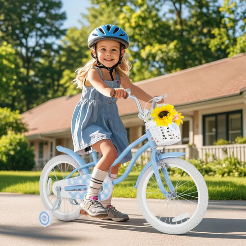 18 Inch Kids Bike with Adjustable Handlebar and Seat for 4-8 Year Old - Light Blue - Kids Bike