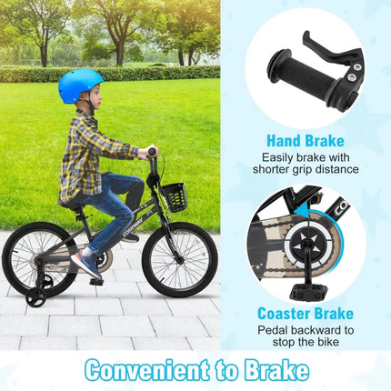 18 Inch Kids Bike with Basket and Training Wheels for Children Aged 4 - 8 Years Old - Oasis Home Essentials