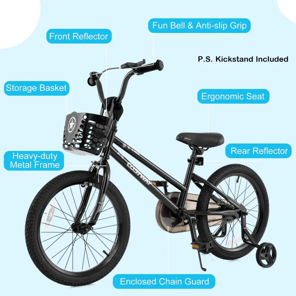 18 Inch Kids Bike with Basket and Training Wheels for Children Aged 4 - 8 Years Old - Oasis Home Essentials