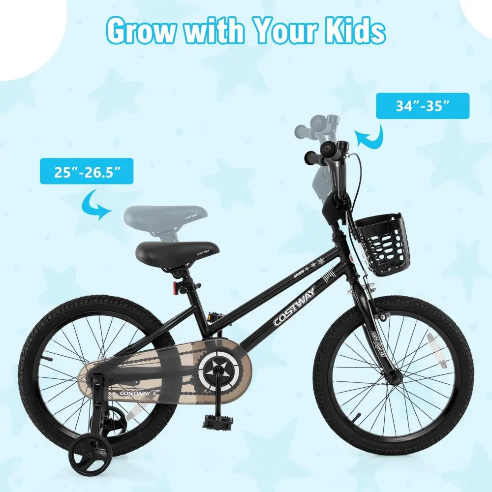 18 Inch Kids Bike with Basket and Training Wheels for Children Aged 4 - 8 Years Old - Oasis Home Essentials