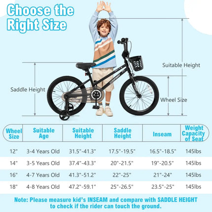 18 Inch Kids Bike with Basket and Training Wheels for Children Aged 4 - 8 Years Old - Oasis Home Essentials