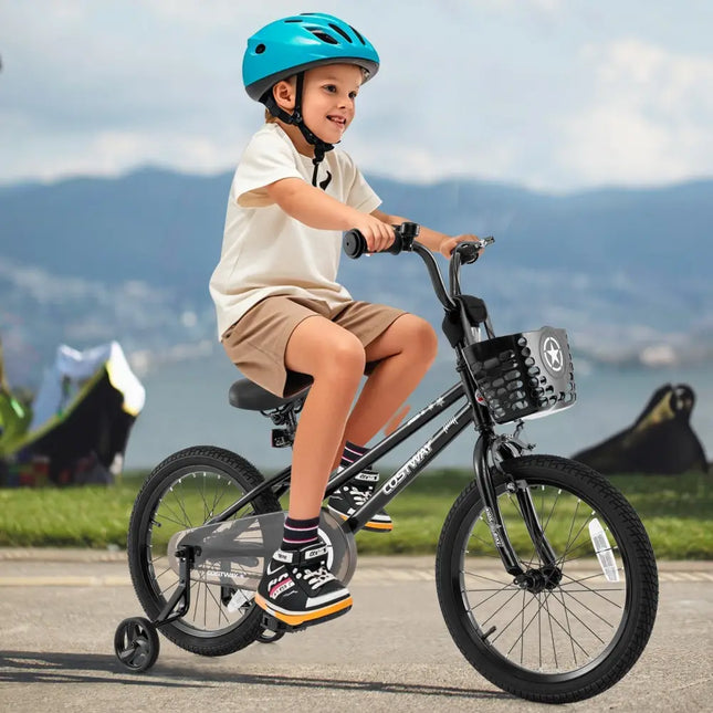 18 Inch Kids Bike with Basket and Training Wheels for Children Aged 4 - 8 Years Old - Oasis Home Essentials