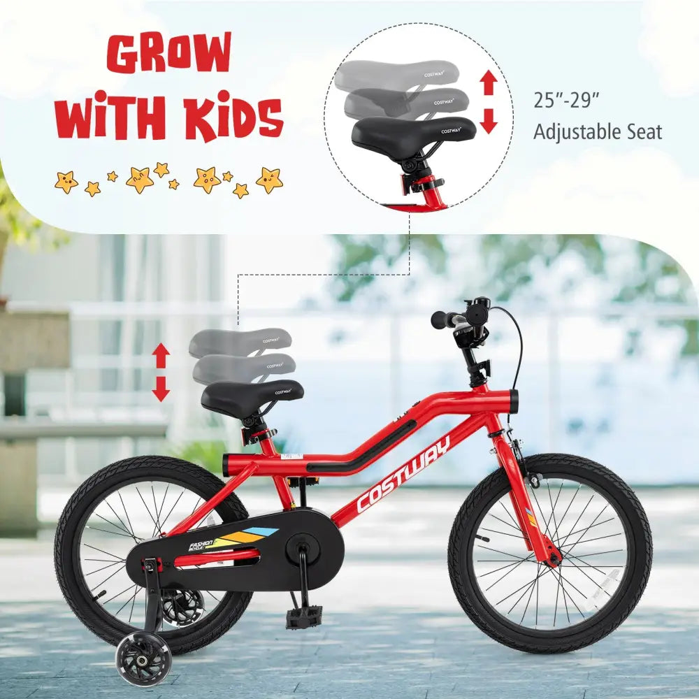 18 Inch Kids Bike with LED Lights Adjustable Carbon Steel Bicycle for 4-8 Years Old-18 inches - Red - Kids Bike