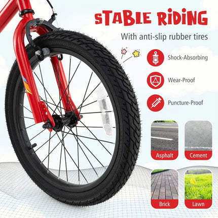 18 Inch Kids Bike with LED Lights Adjustable Carbon Steel Bicycle for 4-8 Years Old-18 inches - Red - Kids Bike