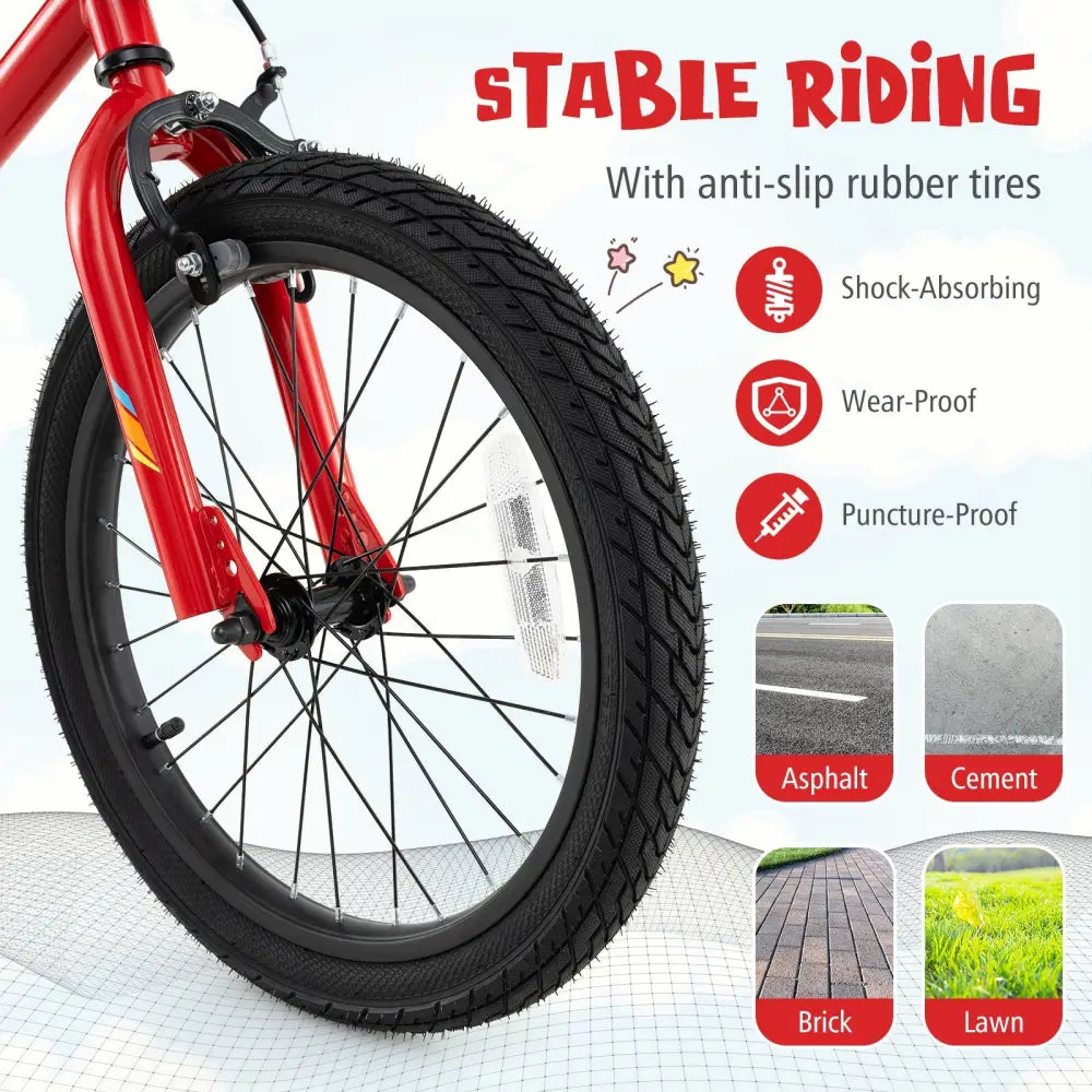 18 Inch Kids Bike with LED Lights Adjustable Carbon Steel Bicycle for 4-8 Years Old-18 inches - Red - Kids Bike