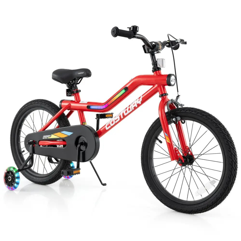 18 Inch Kids Bike with LED Lights Adjustable Carbon Steel Bicycle for 4-8 Years Old-18 inches - Red - Kids Bike