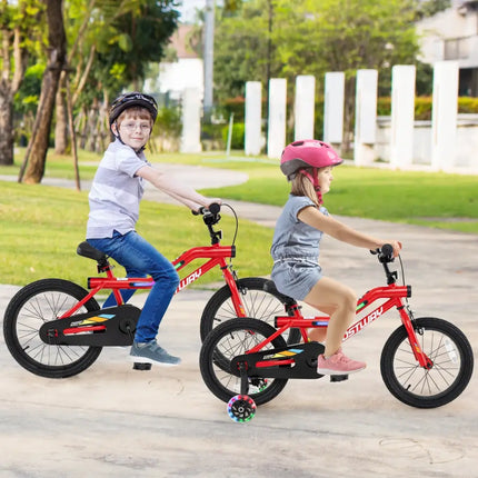 18 Inch Kids Bike with LED Lights Adjustable Carbon Steel Bicycle for 4-8 Years Old-18 inches - Red - Kids Bike