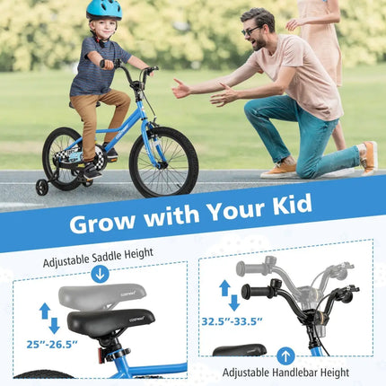 18 Inch Kids Bike with Removable Training Wheels for Aged 4 - 8 Years Old - Oasis Home Essentials