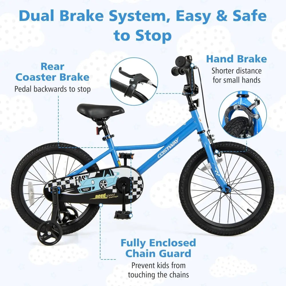 18 Inch Kids Bike with Removable Training Wheels for Aged 4 - 8 Years Old - Oasis Home Essentials