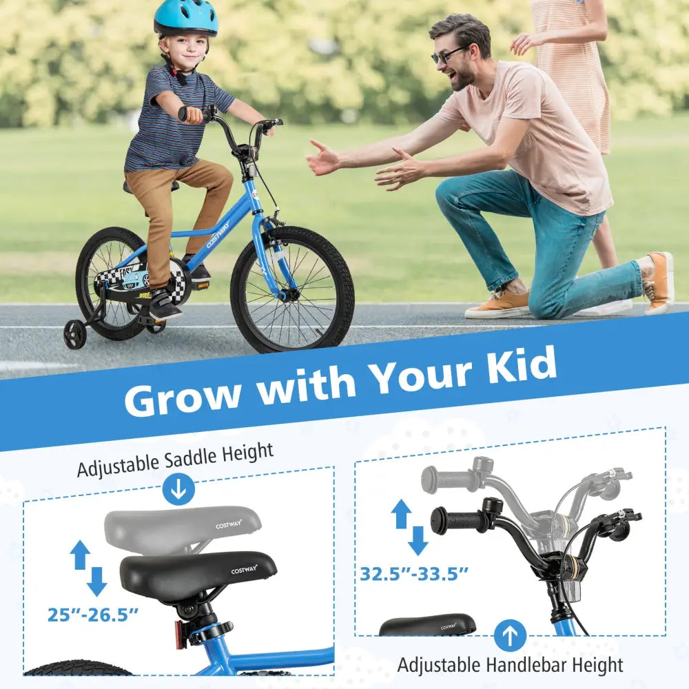 18 Inch Kids Bike with Removable Training Wheels for Aged 4-8 Years Old - Blue - Kids Bike