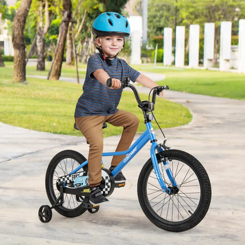 18 Inch Kids Bike with Removable Training Wheels for Aged 4-8 Years Old - Blue - Kids Bike