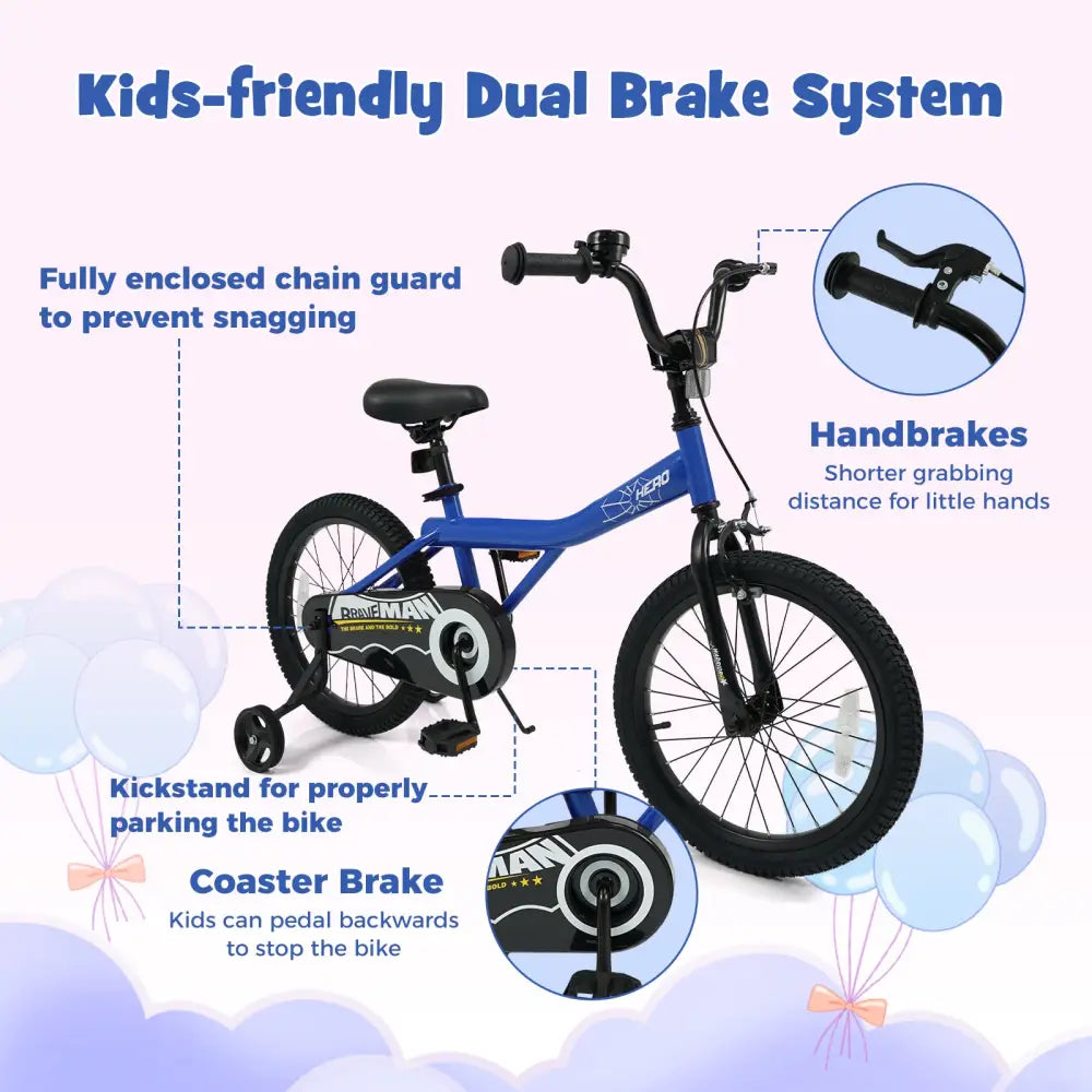 18-Inch Kids Bike with Removable Training Wheels Navy - Brave Hero - Navy - Kids Bike