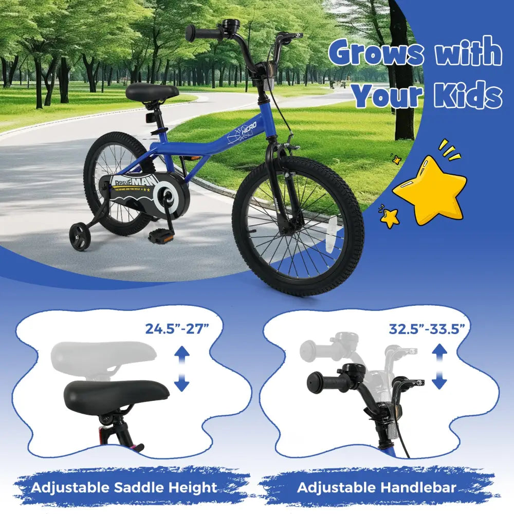 18-Inch Kids Bike with Removable Training Wheels Navy - Brave Hero - Navy - Kids Bike