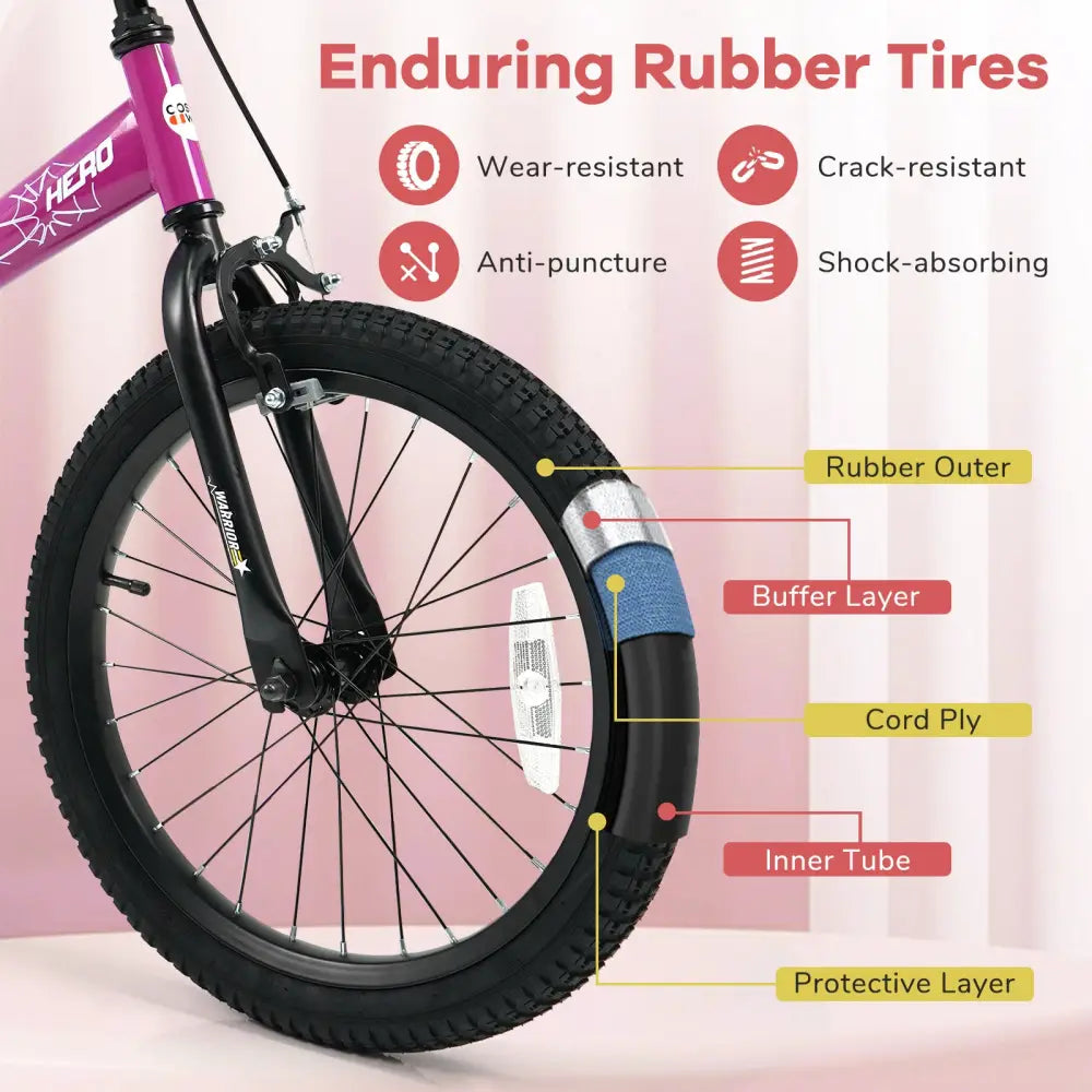 18-Inch Kids Bike with Removable Training Wheels Pink-Brave Hero - Kids Bike