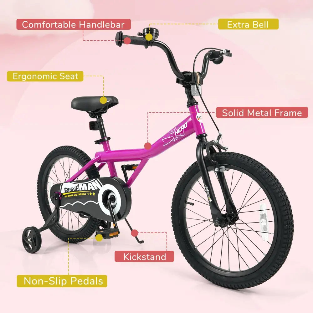 18-Inch Kids Bike with Removable Training Wheels Pink-Brave Hero - Kids Bike