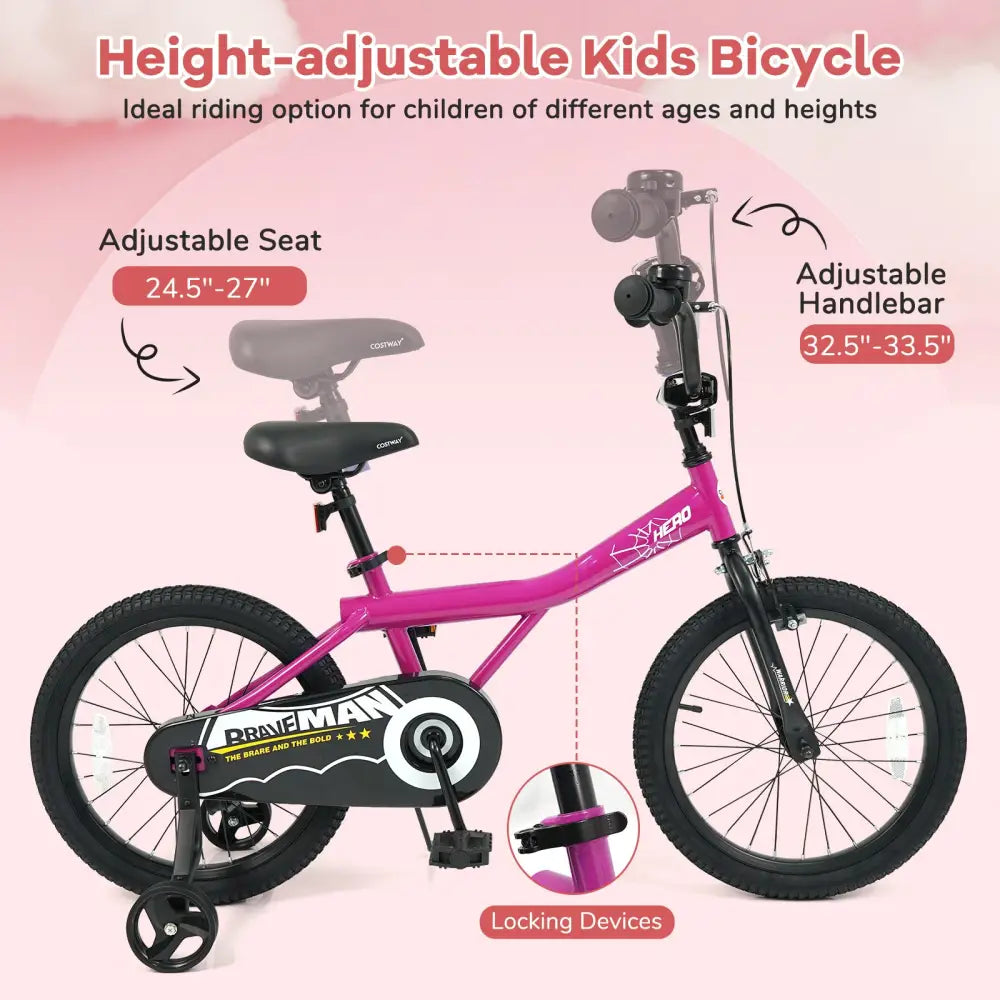18-Inch Kids Bike with Removable Training Wheels Pink-Brave Hero - Kids Bike