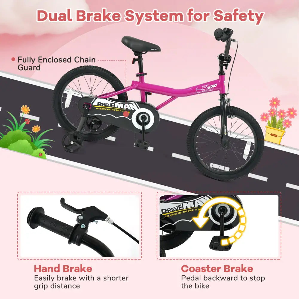 18-Inch Kids Bike with Removable Training Wheels Pink-Brave Hero - Kids Bike