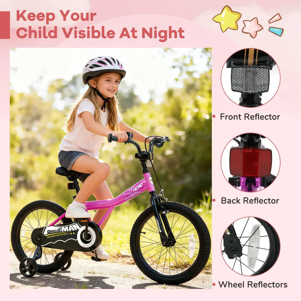 18-Inch Kids Bike with Removable Training Wheels Pink-Brave Hero - Kids Bike