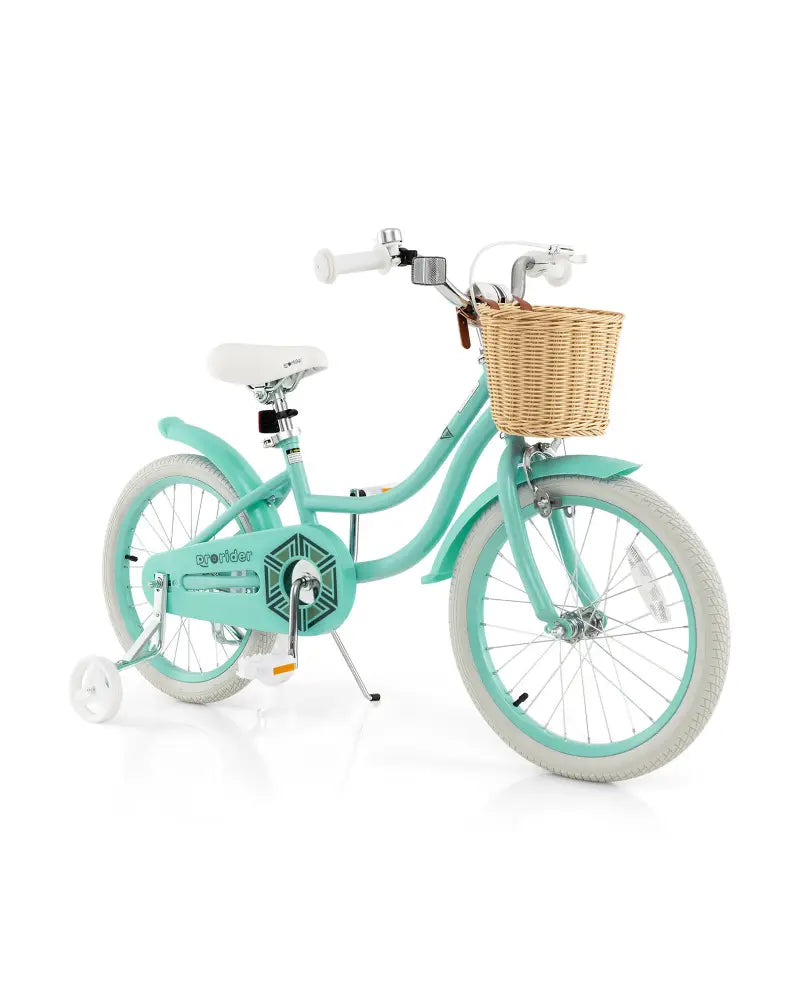 18-Inch Kids Bike with Training Wheels and Adjustable Handlebar Seat-Green - Green - Kids Bike