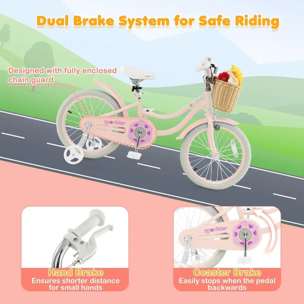 18 - Inch Kids Bike with Training Wheels and Adjustable Handlebar Seat - Pink - Oasis Home Essentials