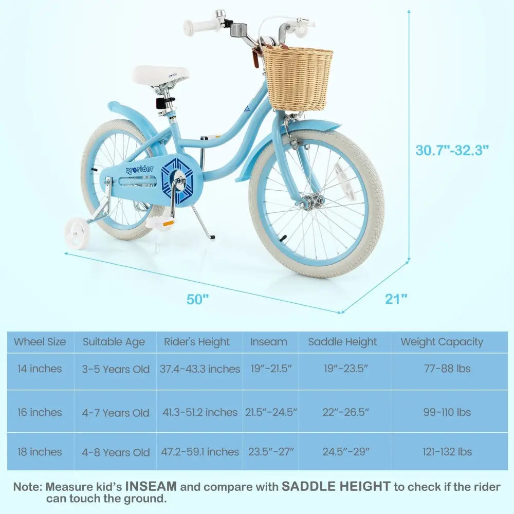 18 - Inch Kids Bike with Training Wheels and Adjustable Handlebar Seat - Blue - Oasis Home Essentials