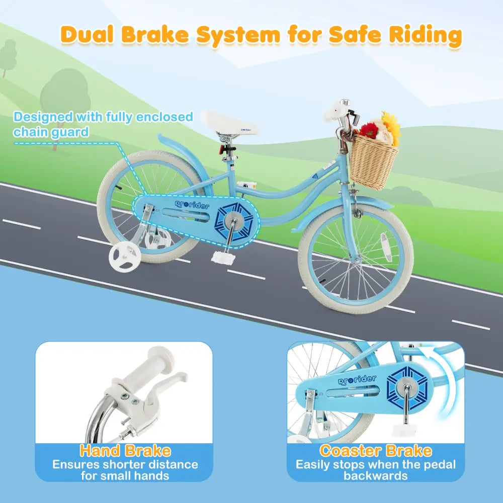 18-Inch Kids Bike with Training Wheels and Adjustable Handlebar Seat-Blue - Blue - Kids Bike