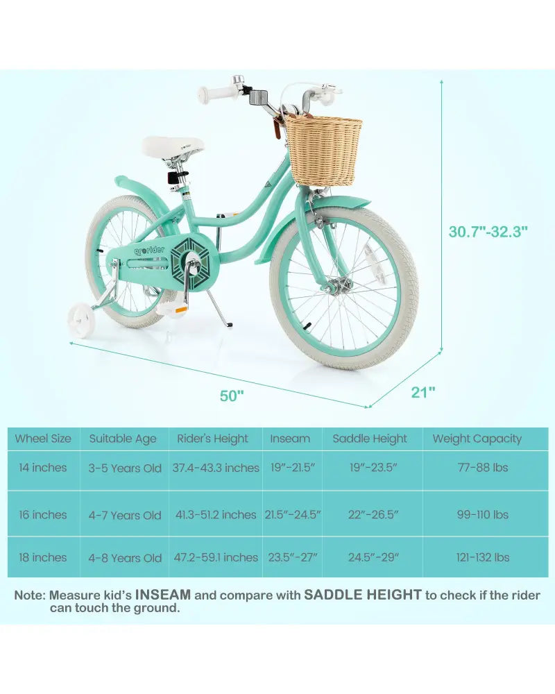 18-Inch Kids Bike with Training Wheels and Adjustable Handlebar Seat-Green - Green - Kids Bike