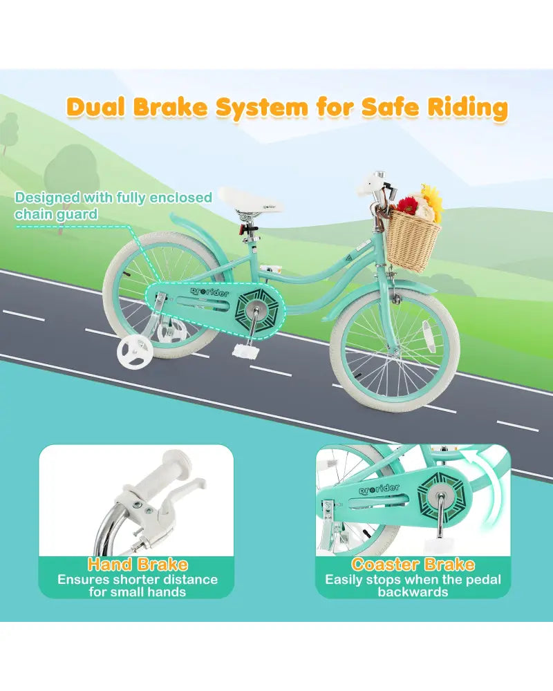 18-Inch Kids Bike with Training Wheels and Adjustable Handlebar Seat-Green - Green - Kids Bike