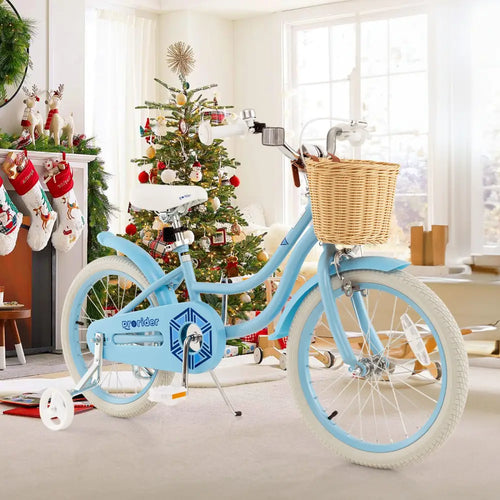 18-Inch Kids Bike with Training Wheels and Adjustable Handlebar Seat-Blue - Blue - Kids Bike