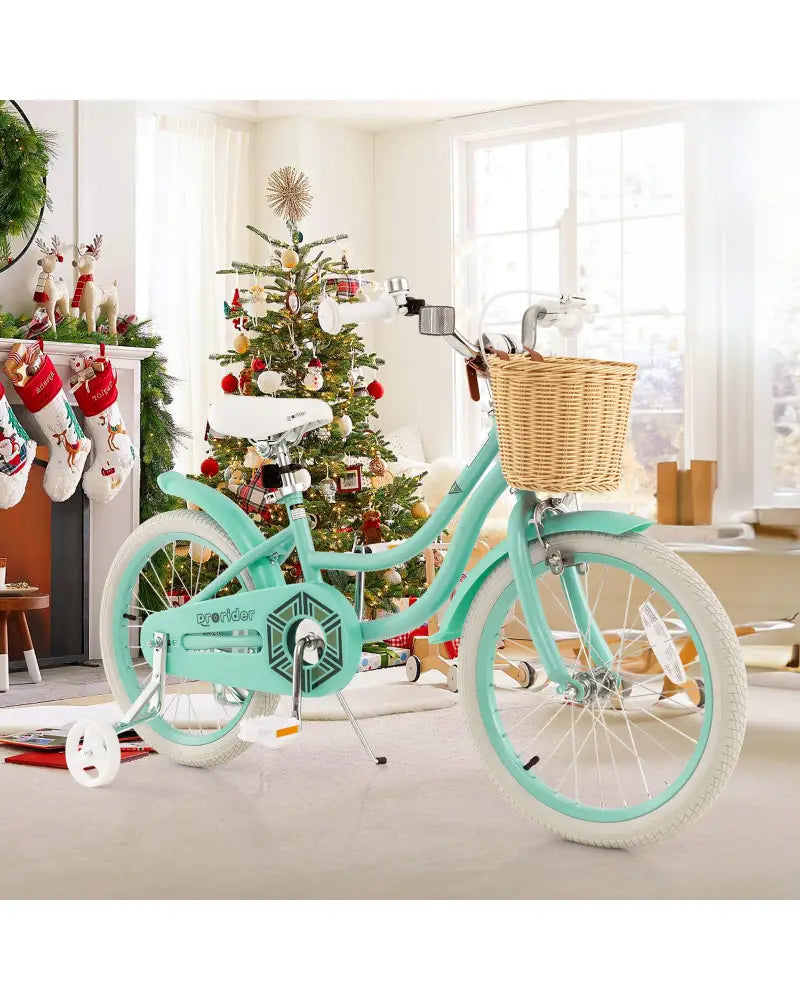 18-Inch Kids Bike with Training Wheels and Adjustable Handlebar Seat-Green - Green - Kids Bike
